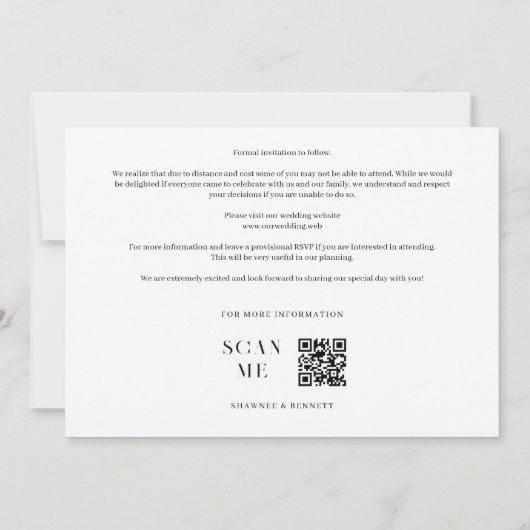 Fijne Uitgebreide Zwarte & Witte Trouw Initialen Save The Date (Achterkant)