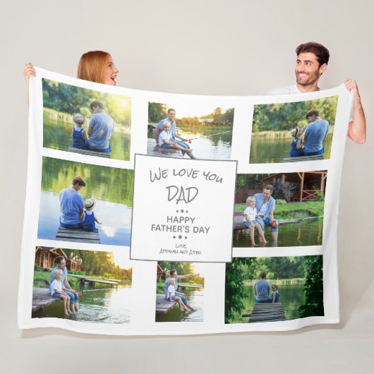 Fijne Vaderdag 8 Familie Foto Van Kinderen Fleece Deken (In situ)
