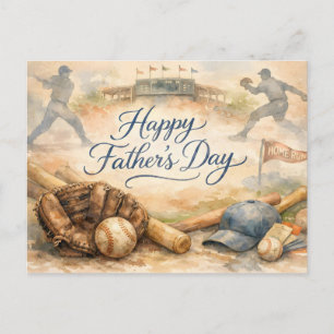 Fijne Vaderdag Baseball Fan Waterverf  Feestdagenkaart