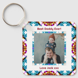 Fijne vaderdag Beste papa Oosters Blauwe Foto Sleutelhanger