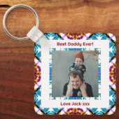 Fijne vaderdag Beste papa Oosters Blauwe Foto Sleutelhanger (Voorkant)