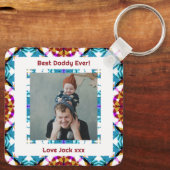 Fijne vaderdag Beste papa Oosters Blauwe Foto Sleutelhanger (Achterkant)