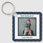 Fijne vaderdag Beste papa Oosters Blauwe Foto Sleutelhanger (Voorkant)