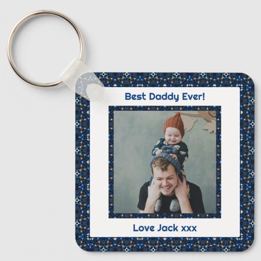 Fijne vaderdag Beste papa Oosters Blauwe Foto Sleutelhanger (Voorkant)