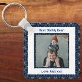 Fijne vaderdag Beste papa Oosters Blauwe Foto Sleutelhanger (Voorkant)
