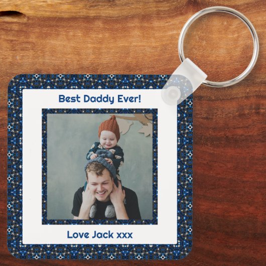 Fijne vaderdag Beste papa Oosters Blauwe Foto Sleutelhanger (Achterkant)