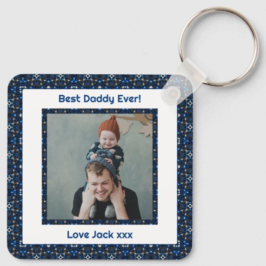 Fijne vaderdag Beste papa Oosters Blauwe Foto Sleutelhanger (Achterkant)