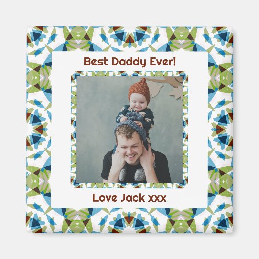 Fijne vaderdag Beste papa Oosters Groene Foto Magneet (Voorkant)