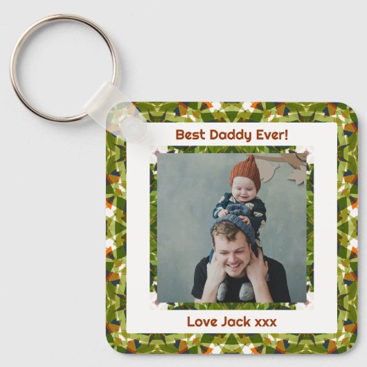 Fijne vaderdag Beste papa Oosters Groene Foto Sleutelhanger (Voorkant)