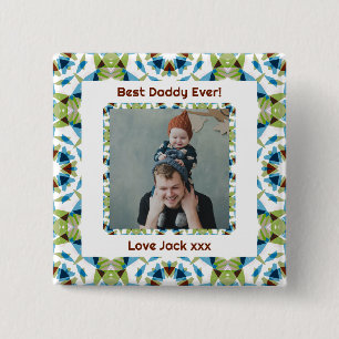 Fijne vaderdag Beste papa Oosters Groene Foto Vierkante Button 5,1 Cm