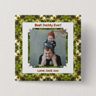 Fijne vaderdag Beste papa Oosters Groene Foto Vierkante Button 5,1 Cm