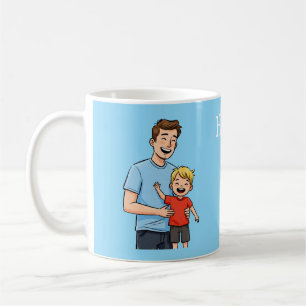 Fijne Vaderdag Cartoon Vader & Zoon Blauw Koffiemok