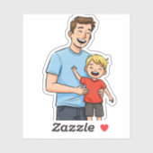 Fijne Vaderdag Cartoon Vader & Zoon Blauw Sticker (Vel)