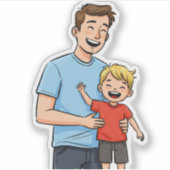 Fijne Vaderdag Cartoon Vader & Zoon Blauw Sticker (Voorkant)