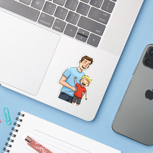 Fijne Vaderdag Cartoon Vader & Zoon Blauw  Sticker