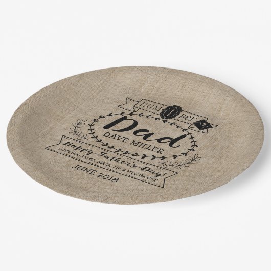 Fijne vaderdag nummer 1 Eén pap monogram Logo Papieren Bordje (Gekanteld)