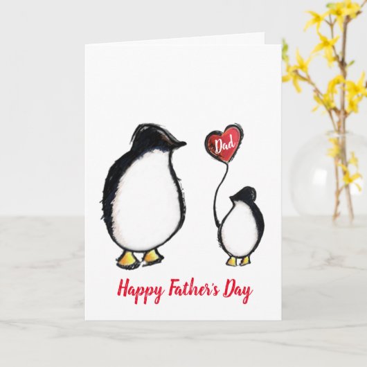 Fijne Vaderdag pinguïn met hart Kaart (Gele Bloem)