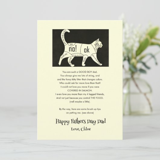 Fijne vaderdag van de kat grappig feestdagenkaart (Staand voorkant)