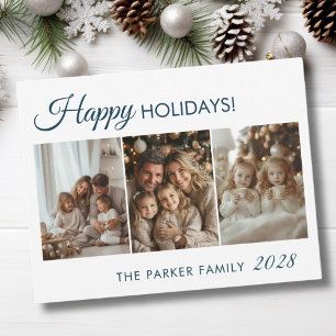 Fijne vakantie! 3 foto, wit, minimaal feestdagenkaart