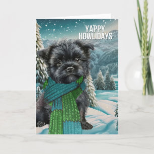 Fijne Vakantie Affenpinscher Hond in Winter Sjaal Feestdagen Kaart