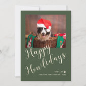 Fijne vakantie Groene hond Foto Feestdagenkaart (Voorkant)