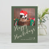 Fijne vakantie Groene hond Foto Feestdagenkaart (Staand voorkant)