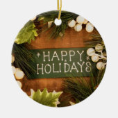 Fijne vakantie op houten achtergrond keramisch ornament (Voorkant)
