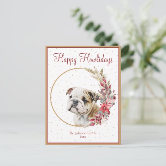 Fijne vakantie Schattigee Engelse Bulldog Feestdagenkaart (Staand voorkant)