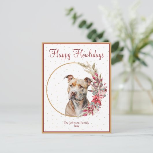 Fijne vakantie Schattigee Pitbull Dog Feestdagenkaart (Staand voorkant)