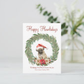 Fijne vakantie Schattigee Pug Dog Feestdagenkaart (Staand voorkant)