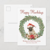 Fijne vakantie Schattigee Pug Dog Feestdagenkaart (Voorkant / Achterkant)