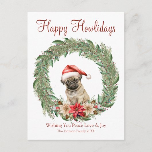 Fijne vakantie Schattigee Pug Dog Feestdagenkaart (Voorkant)