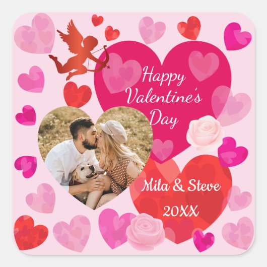 Fijne Valentijn Dag Vierkante Sticker (Voorkant)