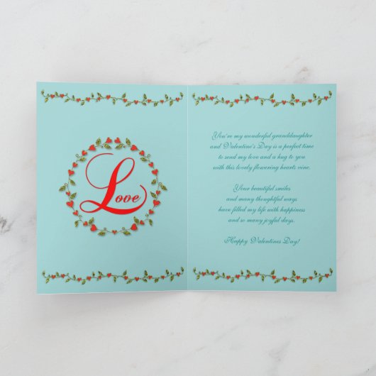 Fijne Valentijn hartlijn voor kleindochter Feestdagen Kaart (Binnen)