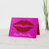 Fijne Valentijn op de Dag van de Rode Lips op Roze Feestdagen Kaart (Voorkant)