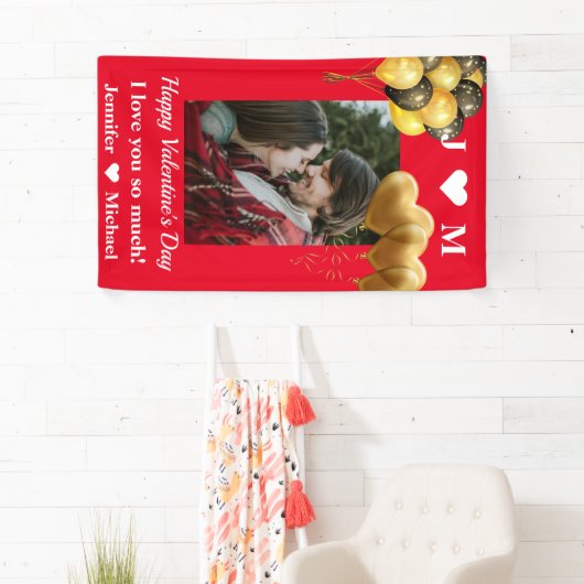 Fijne Valentijnsdag Aangepaste foto-monogram naam Spandoek (Insitu)