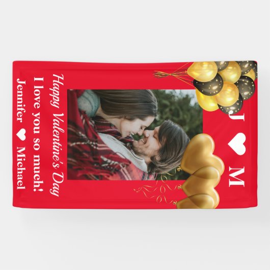Fijne Valentijnsdag Aangepaste foto-monogram naam Spandoek (Horizontaal)