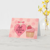 Fijne Valentijnsdag Aardbeien Cupcake Kaart (Gele Bloem)