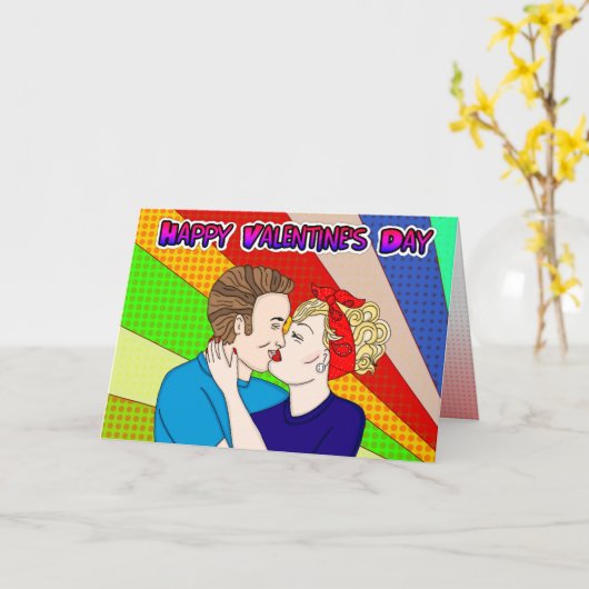 Fijne Valentijnsdag Babe, Retro Pop Art Style Kaart (Gele Bloem)