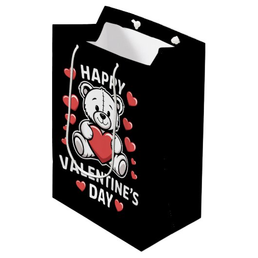 Fijne Valentijnsdag Beer Vday Medium Cadeauzakje (Voorkant Gekanteld)