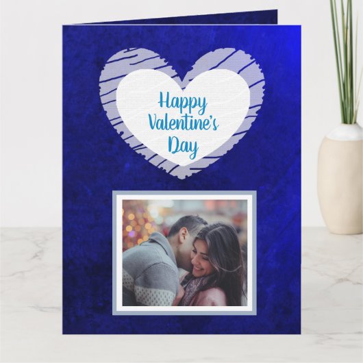 Fijne Valentijnsdag Blauwe Ombre Fotocard Kaart (Voorkant)
