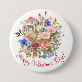 Fijne Valentijnsdag bloemen Ronde Button 7,6 Cm (Voorkant)