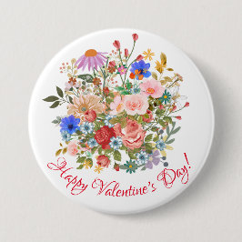 Fijne Valentijnsdag bloemen Ronde Button 7,6 Cm