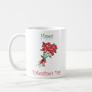 Fijne Valentijnsdag Boeket Van Rode Bloemen Koffiemok