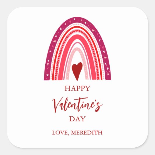 Fijne Valentijnsdag Boho Regenboog & Harten Vierkante Sticker (Voorkant)