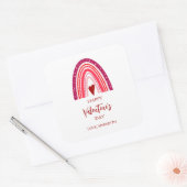 Fijne Valentijnsdag Boho Regenboog & Harten Vierkante Sticker (Envelop)