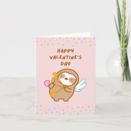 Fijne Valentijnsdag Cupid Luiaard Kaart (Voorkant)