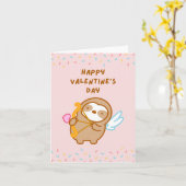 Fijne Valentijnsdag Cupid Luiaard Kaart (Gele Bloem)