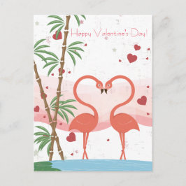 Fijne Valentijnsdag Cute Flamingo Harten Bamboe Feestdagenkaart