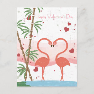 Fijne Valentijnsdag Cute Flamingo Harten Bamboe Feestdagenkaart